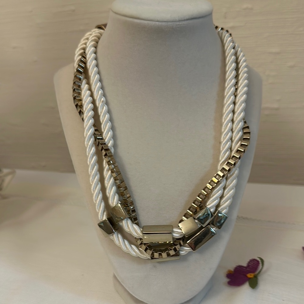 Armani Exchange White and Gold Multi-Strand Necklace - Picture 2 of 4